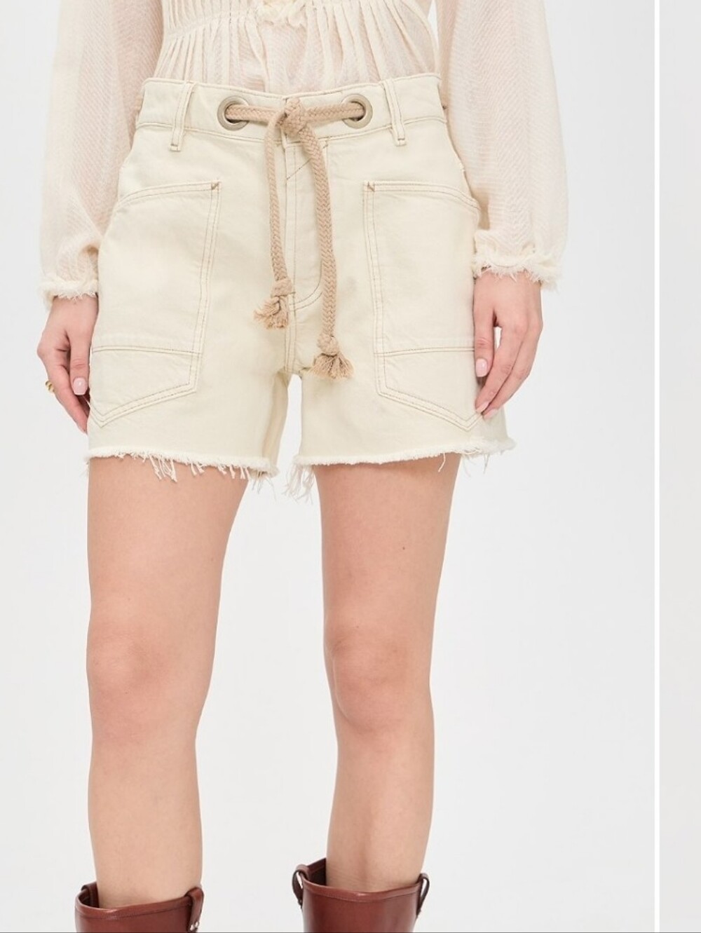 Free People We The Free Moxie Shorts Size 33 Ivory Rope Belt Raw Hem